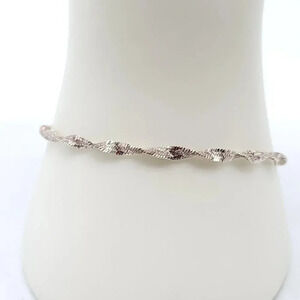 Sterling Silver Twisted Herringbone Bracelet .925 Italy Stamped Vintage 8" Ankle